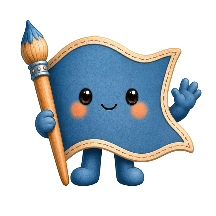 Flaggy, the Flagful mascot, waving